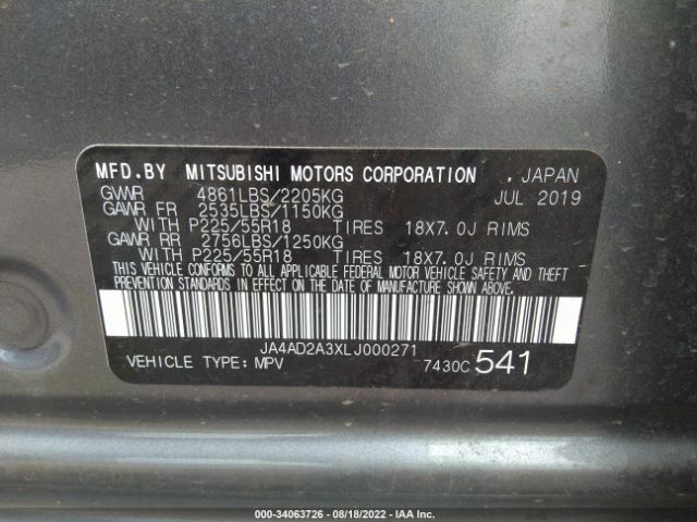 Photo 8 VIN: JA4AD2A3XLJ000271 - MITSUBISHI OUTLANDER 