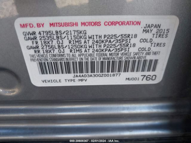 Photo 8 VIN: JA4AD3A30GZ001877 - MITSUBISHI OUTLANDER 