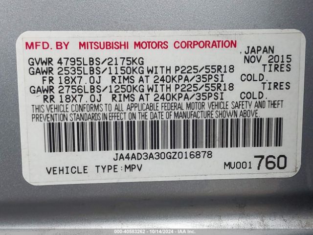 Photo 8 VIN: JA4AD3A30GZ016878 - MITSUBISHI OUTLANDER 