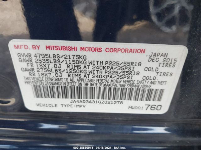 Photo 8 VIN: JA4AD3A31GZ021278 - MITSUBISHI OUTLANDER 