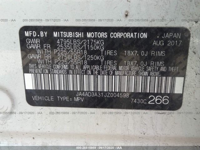 Photo 8 VIN: JA4AD3A31JZ004598 - MITSUBISHI OUTLANDER 