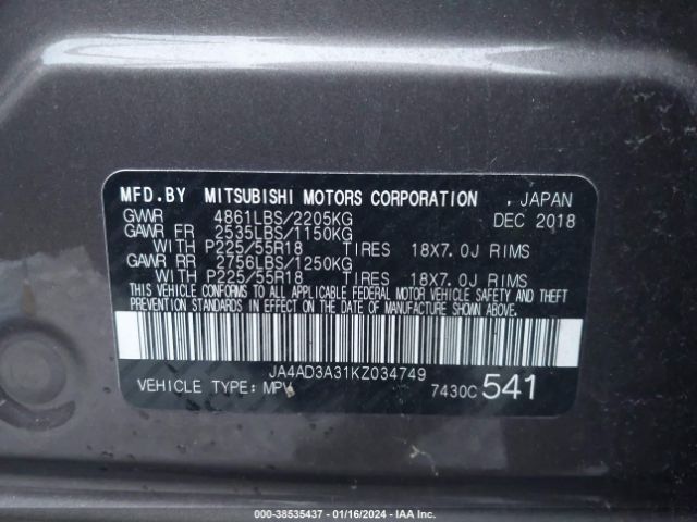 Photo 8 VIN: JA4AD3A31KZ034749 - MITSUBISHI OUTLANDER 