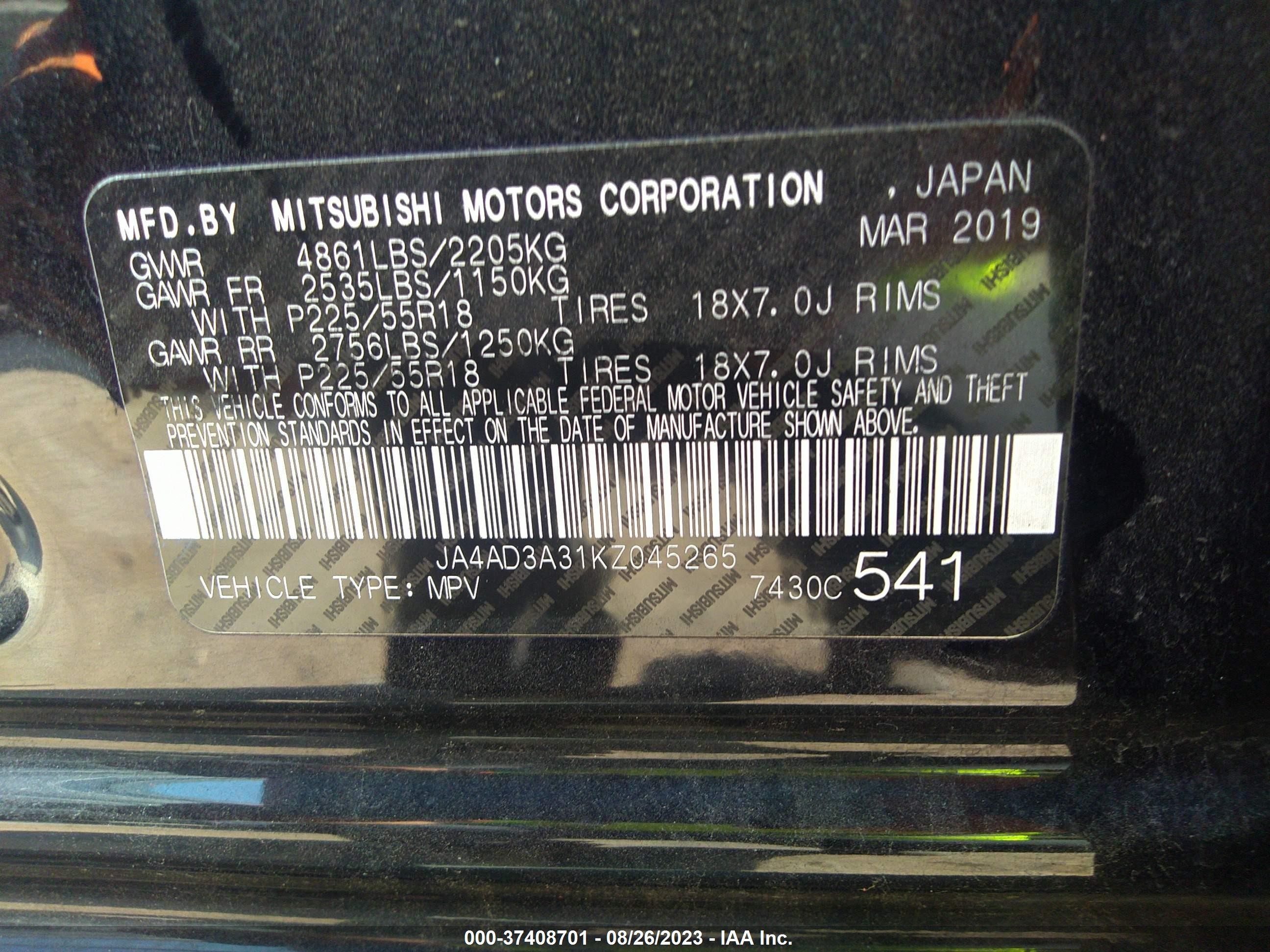 Photo 8 VIN: JA4AD3A31KZ045265 - MITSUBISHI OUTLANDER 