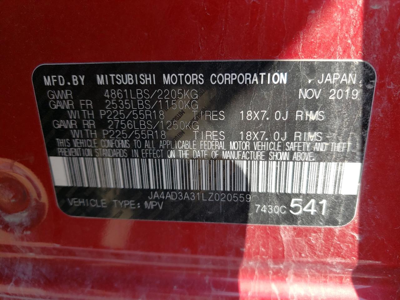 Photo 12 VIN: JA4AD3A31LZ020559 - MITSUBISHI OUTLANDER 