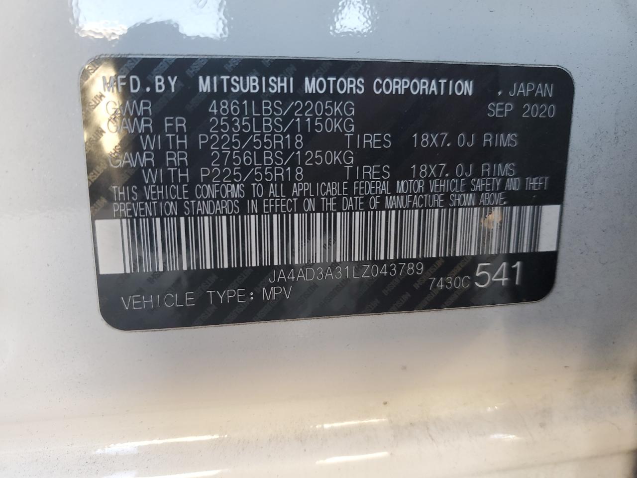 Photo 11 VIN: JA4AD3A31LZ043789 - MITSUBISHI OUTLANDER 