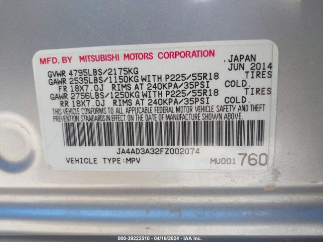 Photo 8 VIN: JA4AD3A32FZ002074 - MITSUBISHI OUTLANDER 