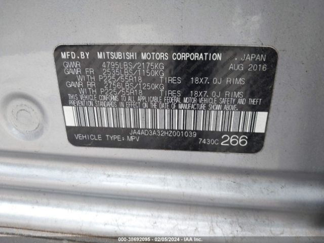 Photo 8 VIN: JA4AD3A32HZ001039 - MITSUBISHI OUTLANDER 