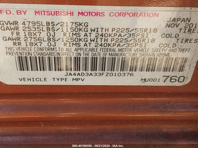 Photo 8 VIN: JA4AD3A33FZ010376 - MITSUBISHI OUTLANDER 