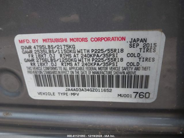 Photo 8 VIN: JA4AD3A34GZ011652 - MITSUBISHI OUTLANDER 