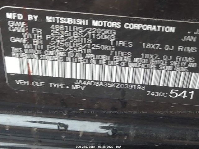 Photo 8 VIN: JA4AD3A35KZ039193 - MITSUBISHI OUTLANDER 