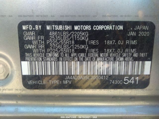 Photo 8 VIN: JA4AD3A35LJ000412 - MITSUBISHI OUTLANDER 