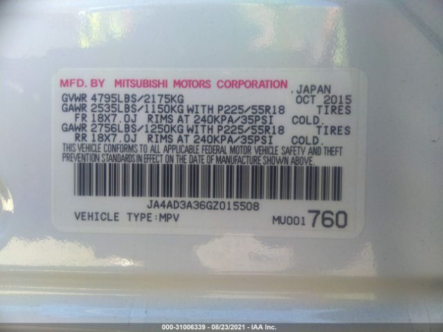 Photo 8 VIN: JA4AD3A36GZ015508 - MITSUBISHI OUTLANDER 