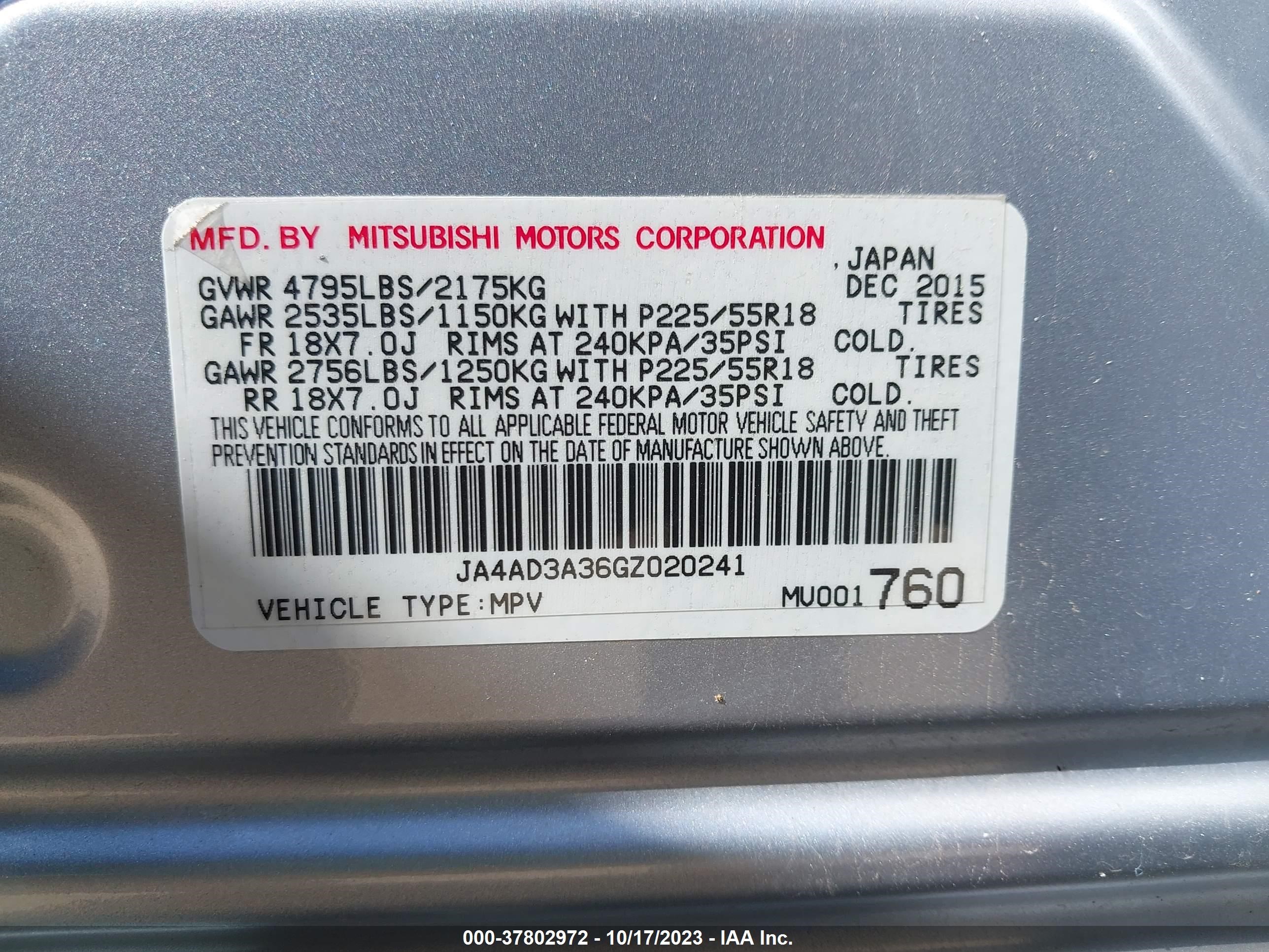 Photo 8 VIN: JA4AD3A36GZ020241 - MITSUBISHI OUTLANDER 