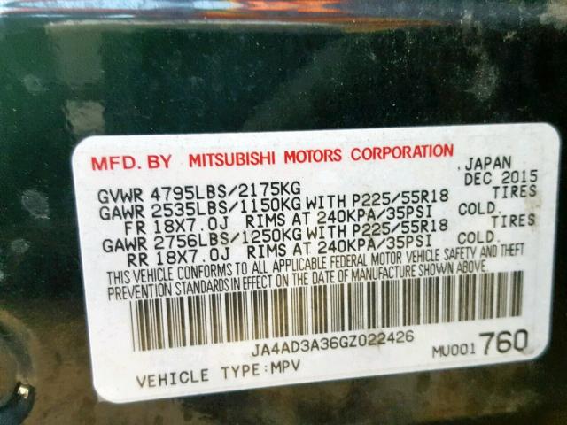 Photo 9 VIN: JA4AD3A36GZ022426 - MITSUBISHI OUTLANDER 