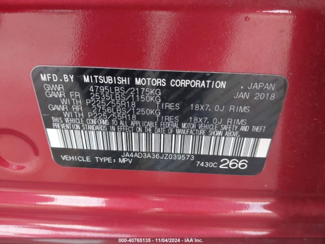 Photo 8 VIN: JA4AD3A36JZ039573 - MITSUBISHI OUTLANDER 