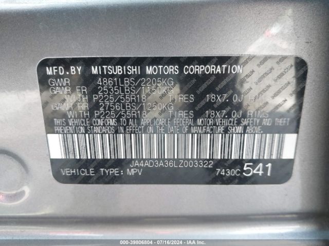 Photo 8 VIN: JA4AD3A36LZ003322 - MITSUBISHI OUTLANDER 