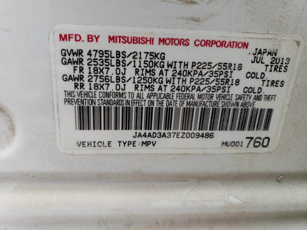 Photo 12 VIN: JA4AD3A37EZ009486 - MITSUBISHI OUTLANDER 