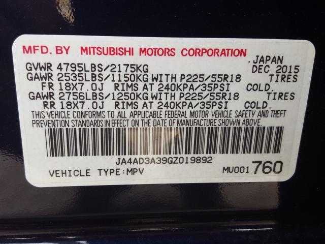 Photo 9 VIN: JA4AD3A39GZ019892 - MITSUBISHI OUTLANDER 