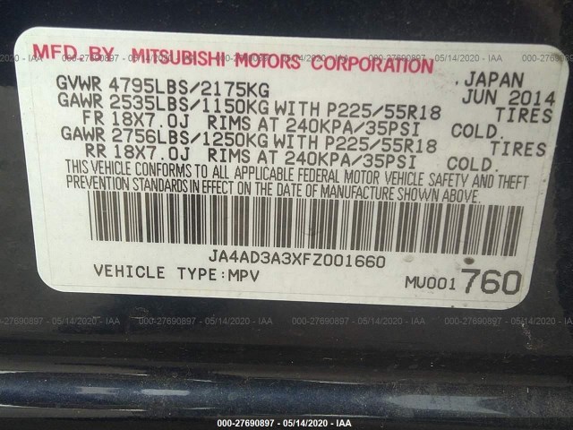 Photo 8 VIN: JA4AD3A3XFZ001660 - MITSUBISHI OUTLANDER 