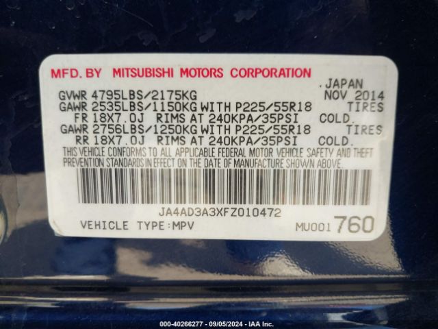 Photo 8 VIN: JA4AD3A3XFZ010472 - MITSUBISHI OUTLANDER 