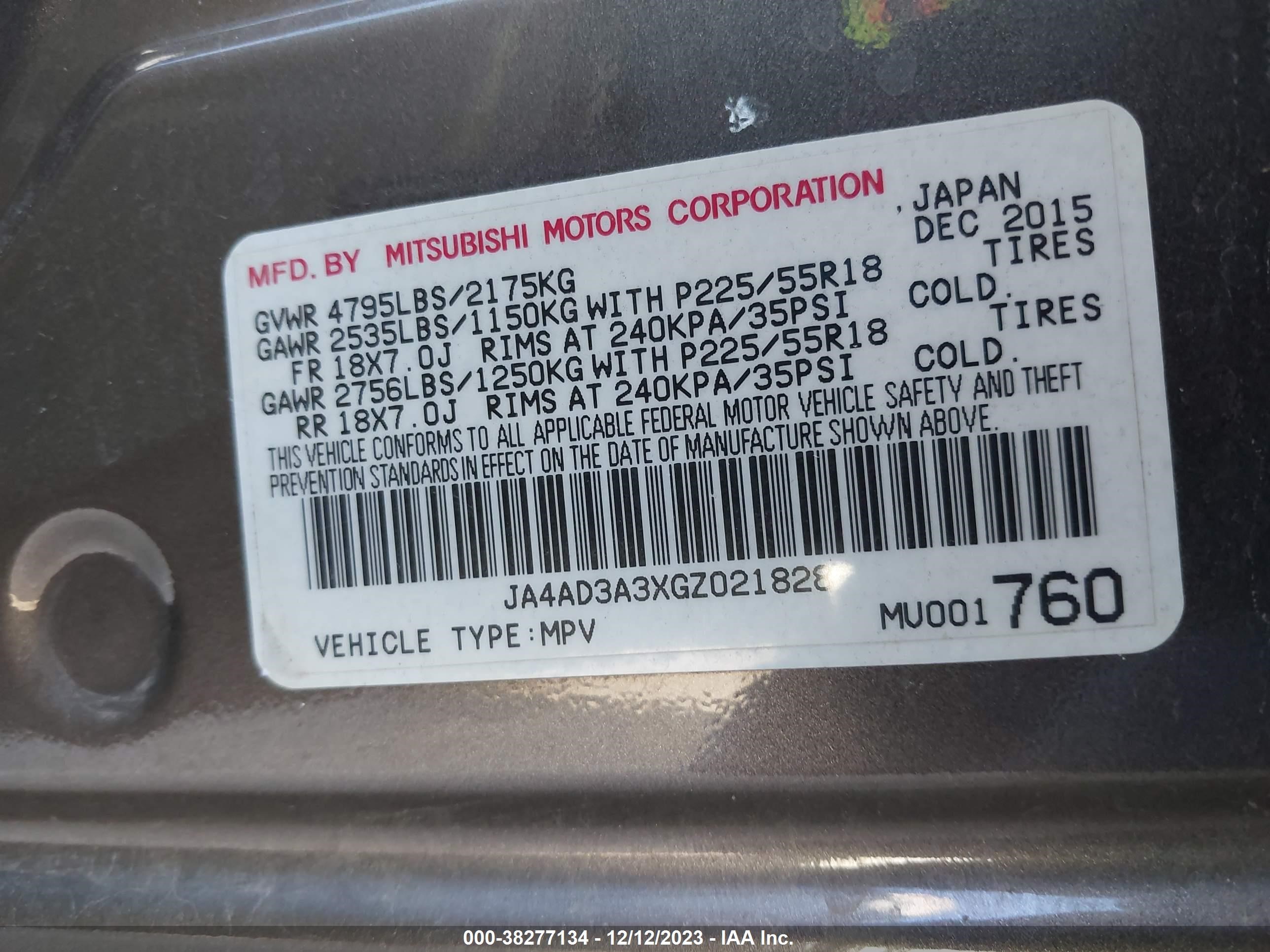 Photo 7 VIN: JA4AD3A3XGZ021828 - MITSUBISHI OUTLANDER 