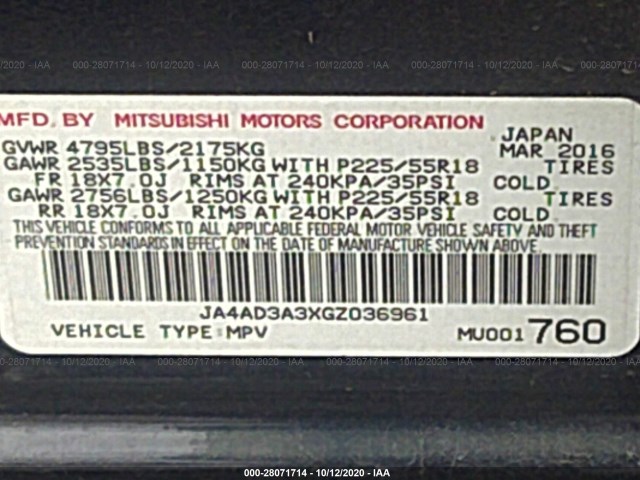 Photo 8 VIN: JA4AD3A3XGZ036961 - MITSUBISHI OUTLANDER 