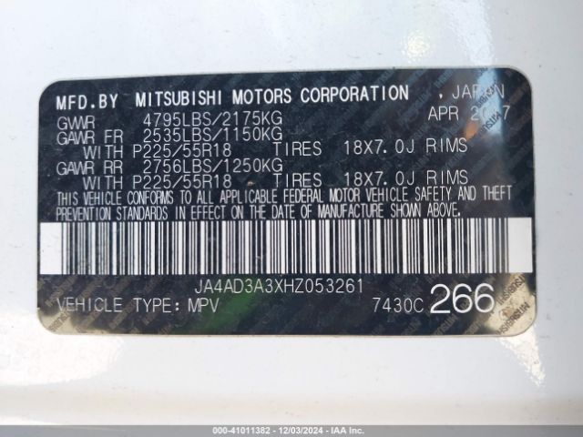 Photo 8 VIN: JA4AD3A3XHZ053261 - MITSUBISHI OUTLANDER 