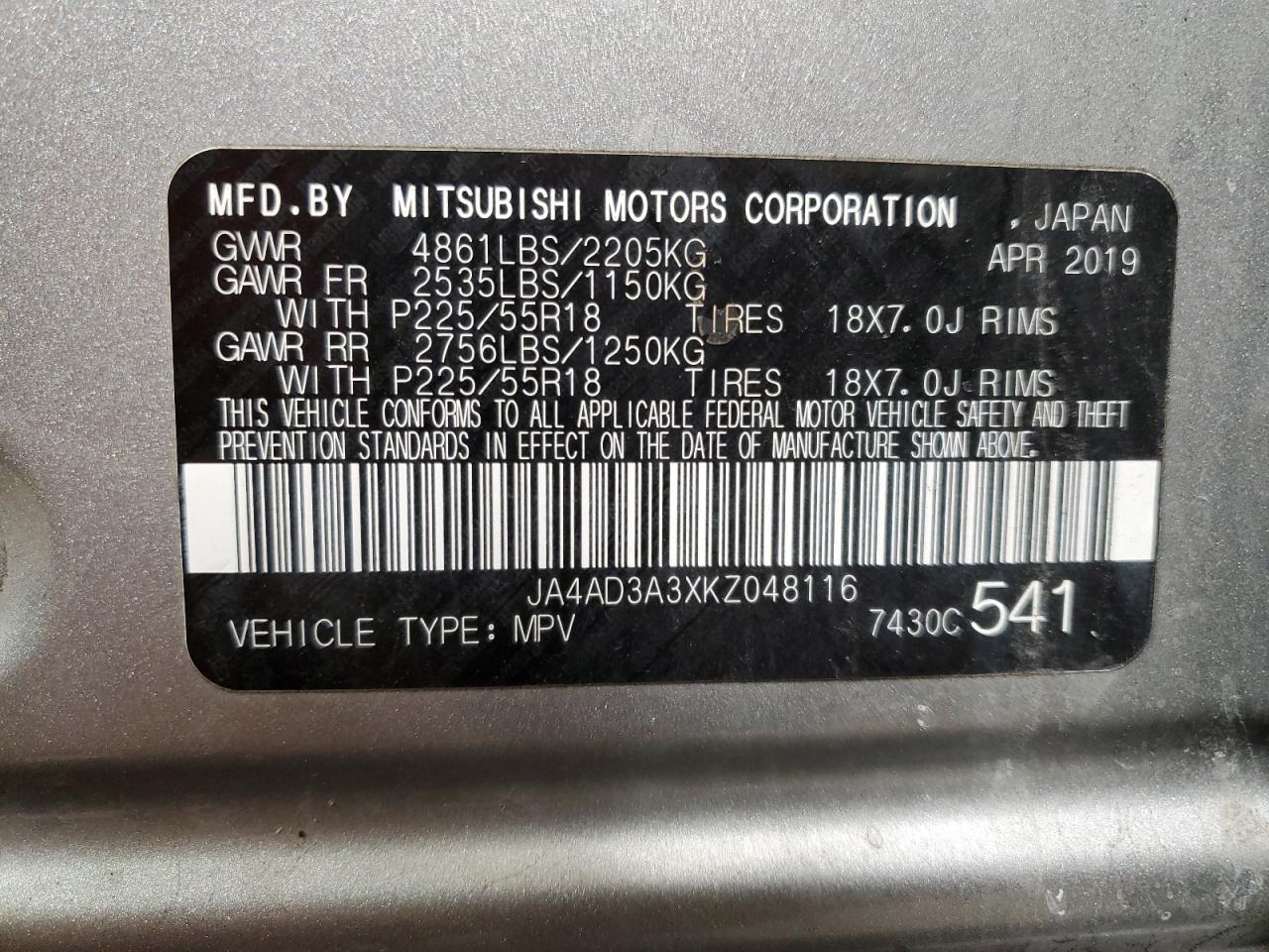 Photo 11 VIN: JA4AD3A3XKZ048116 - MITSUBISHI OUTLANDER 