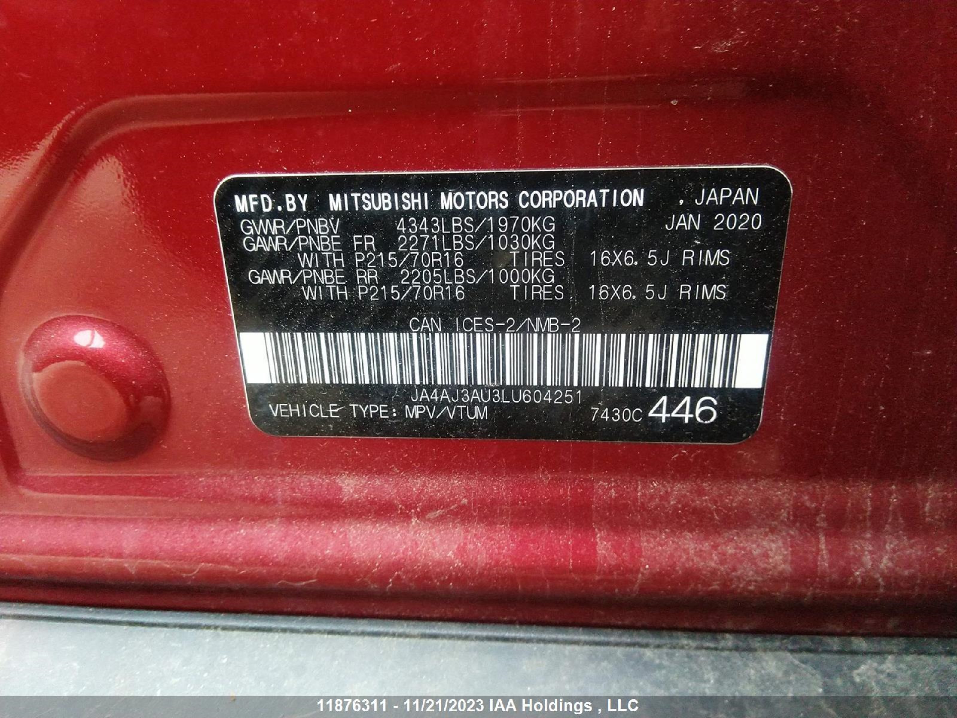 Photo 8 VIN: JA4AJ3AU3LU604251 - MITSUBISHI RVR 