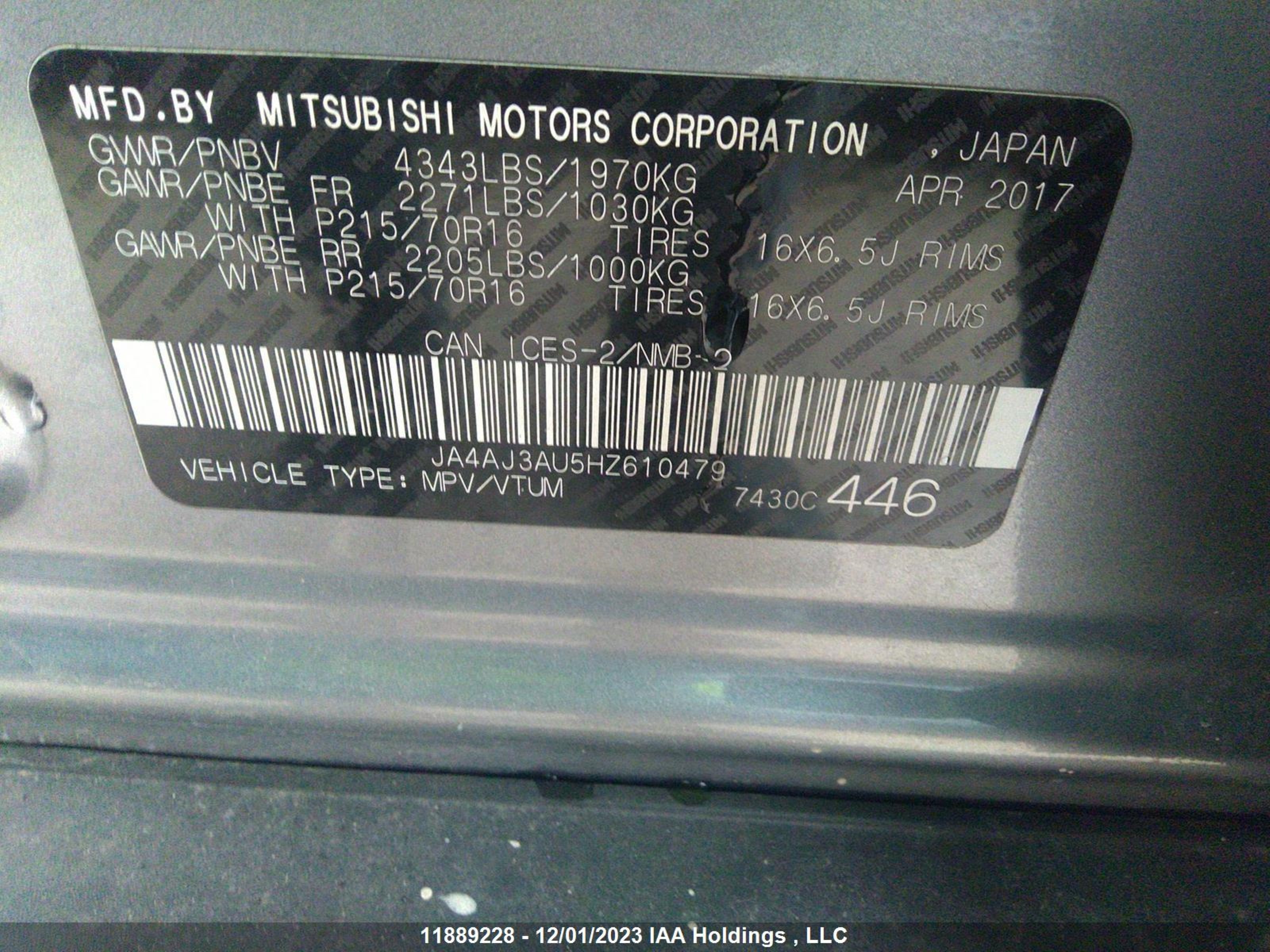 Photo 8 VIN: JA4AJ3AU5HZ610479 - MITSUBISHI RVR 