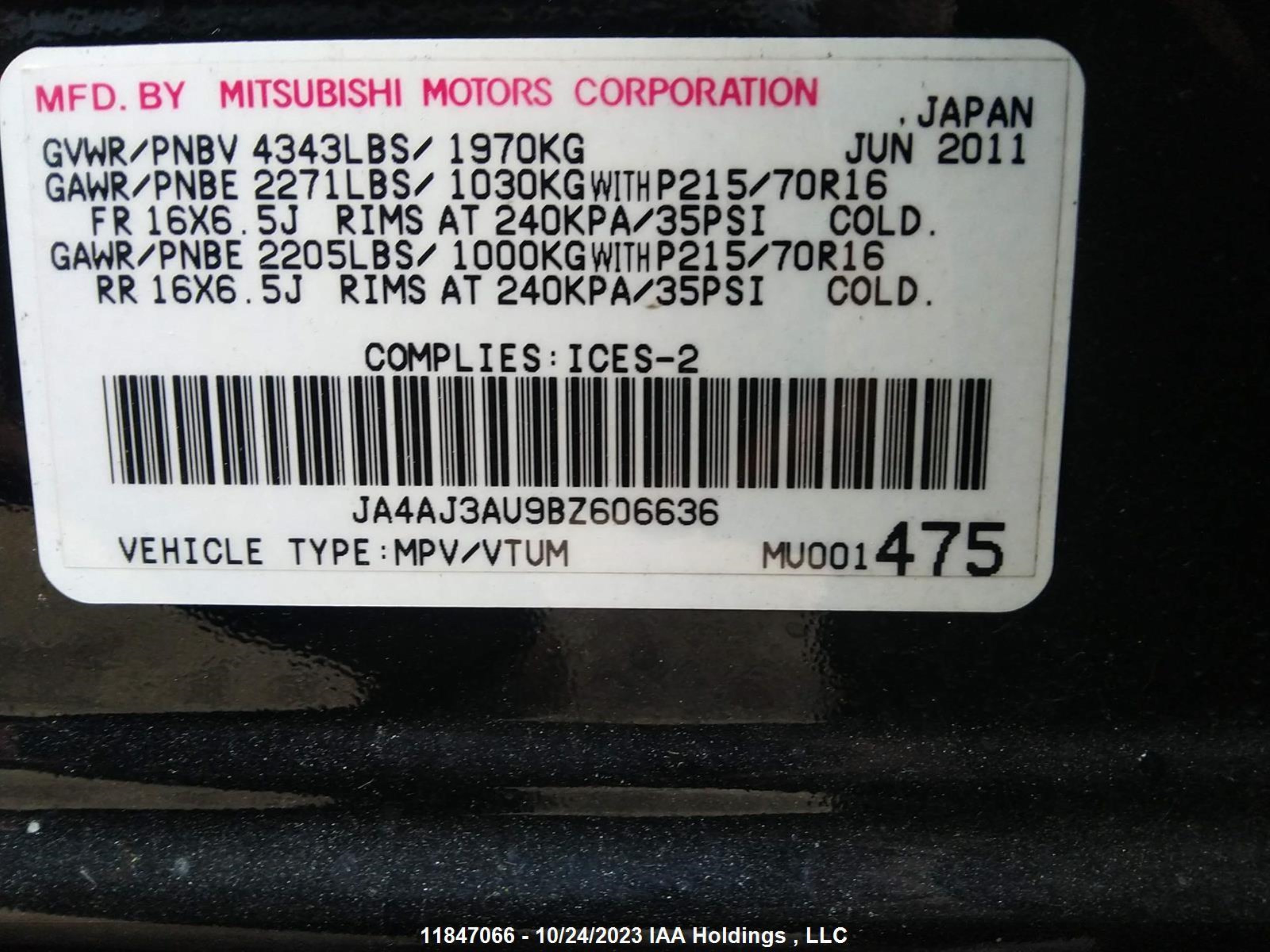 Photo 8 VIN: JA4AJ3AU9BZ606636 - MITSUBISHI RVR 