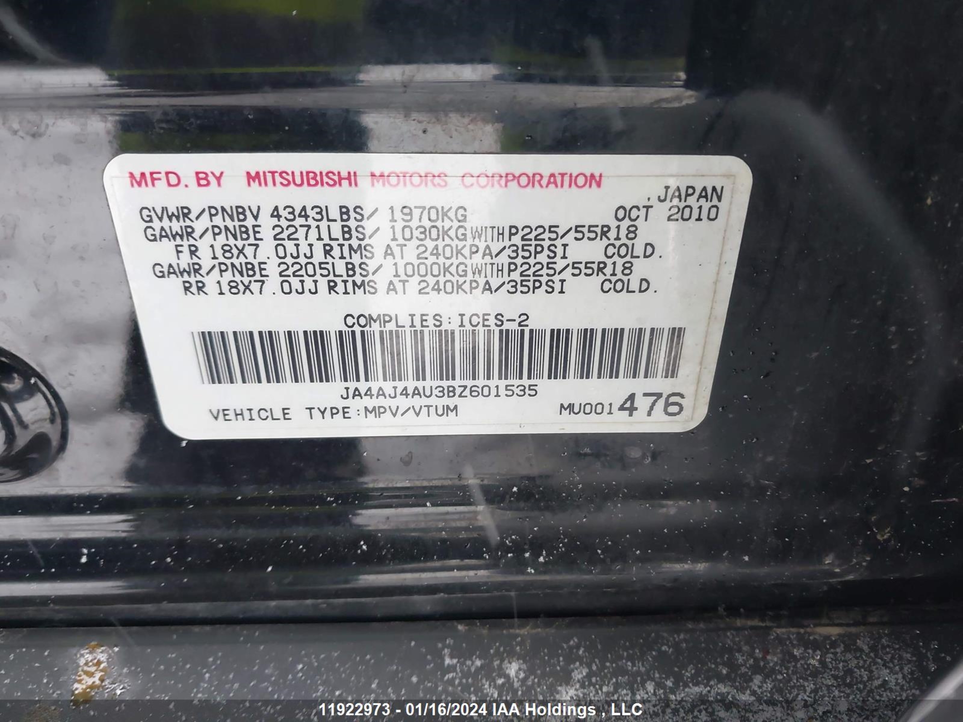 Photo 8 VIN: JA4AJ4AU3BZ601535 - MITSUBISHI RVR 