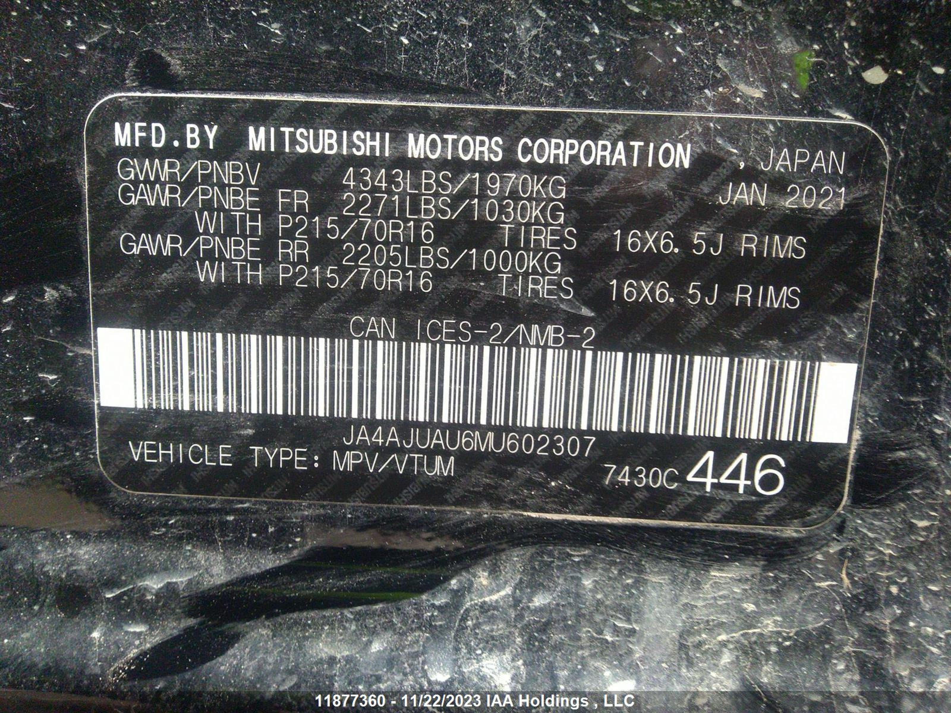 Photo 8 VIN: JA4AJUAU6MU602307 - MITSUBISHI RVR ES 