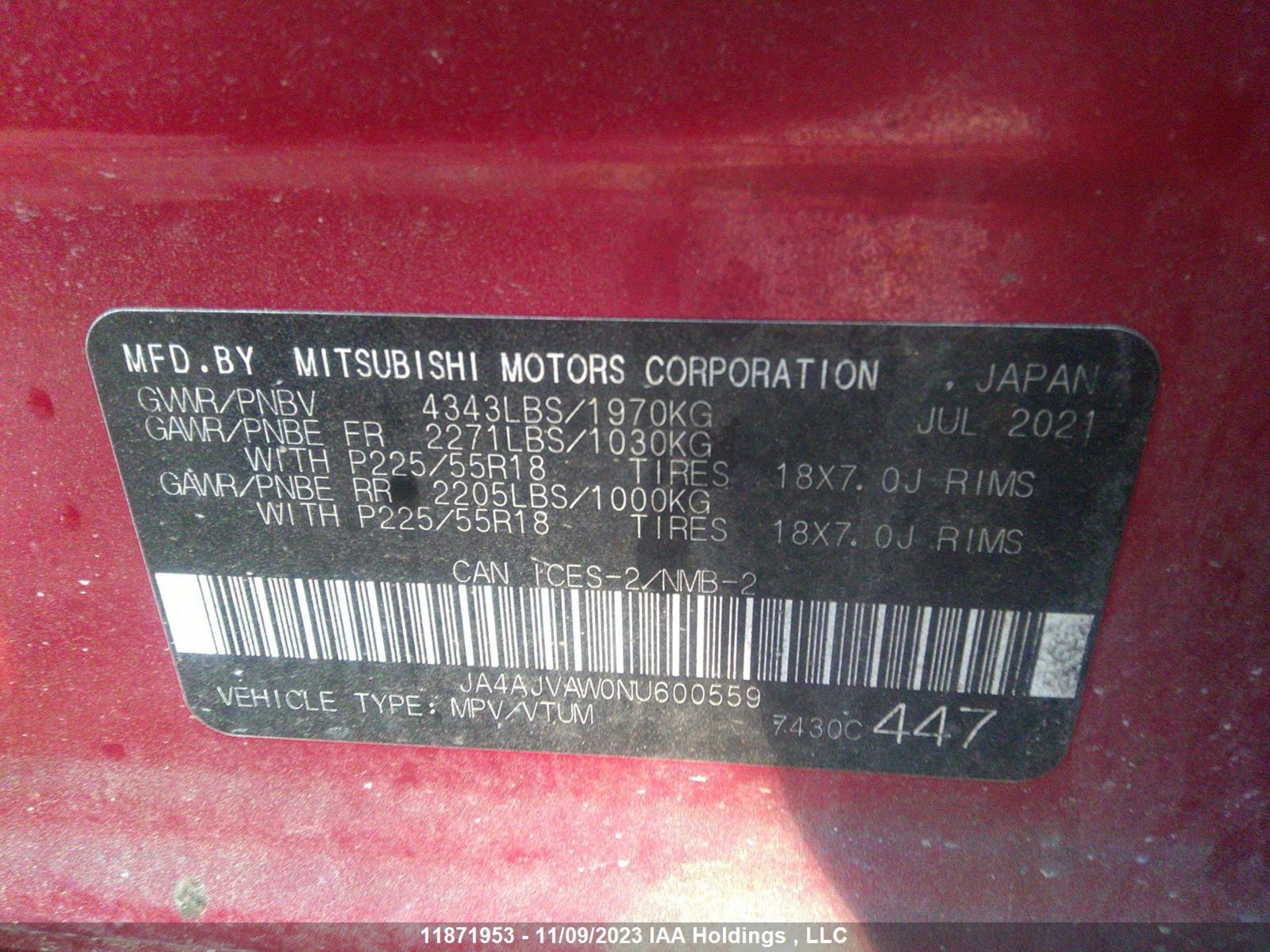 Photo 8 VIN: JA4AJVAW0NU600559 - MITSUBISHI RVR 