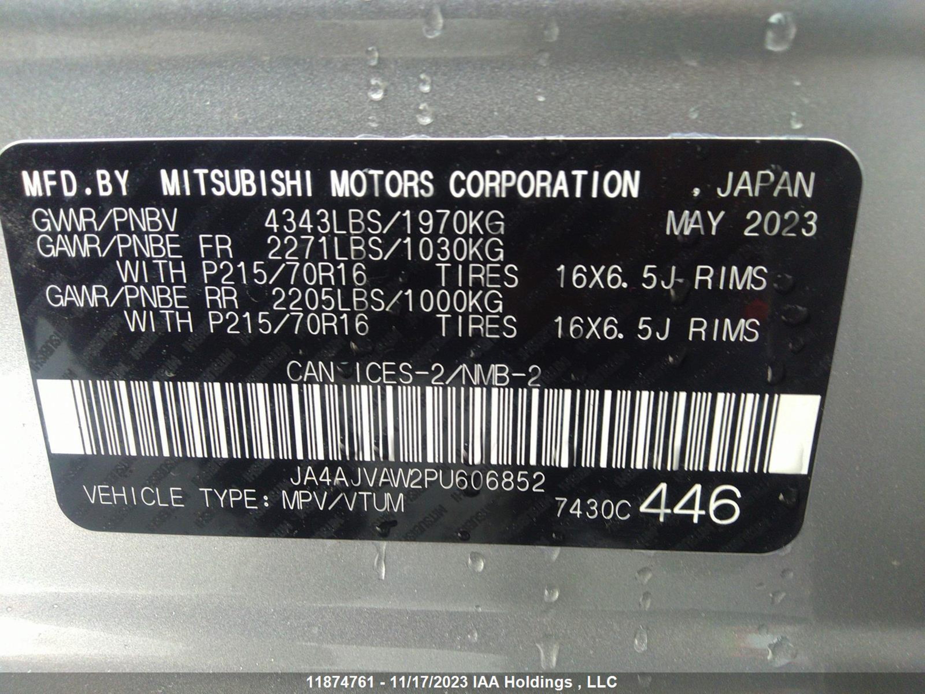 Photo 8 VIN: JA4AJVAW2PU606852 - MITSUBISHI RVR 