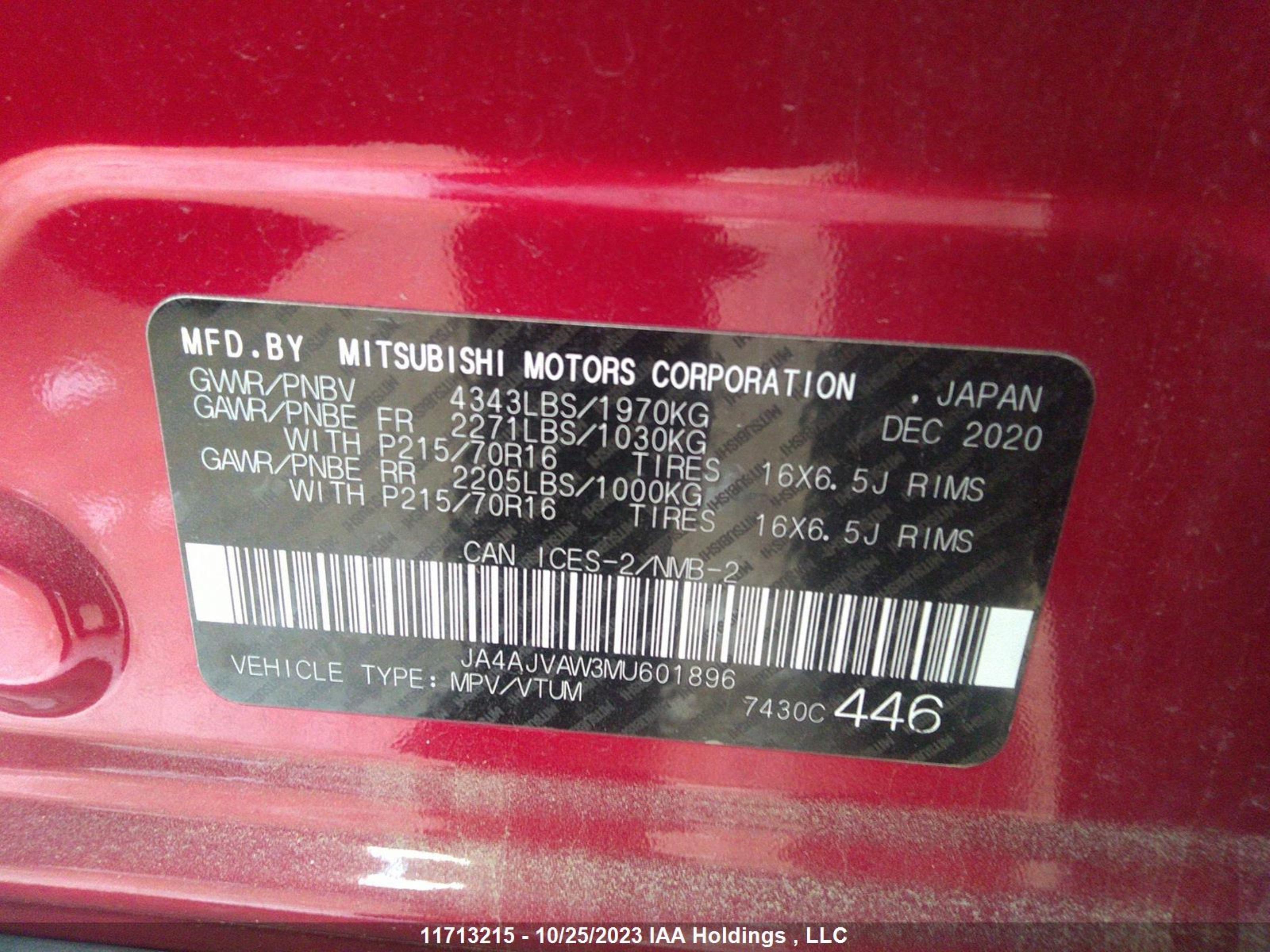 Photo 8 VIN: JA4AJVAW3MU601896 - MITSUBISHI RVR 