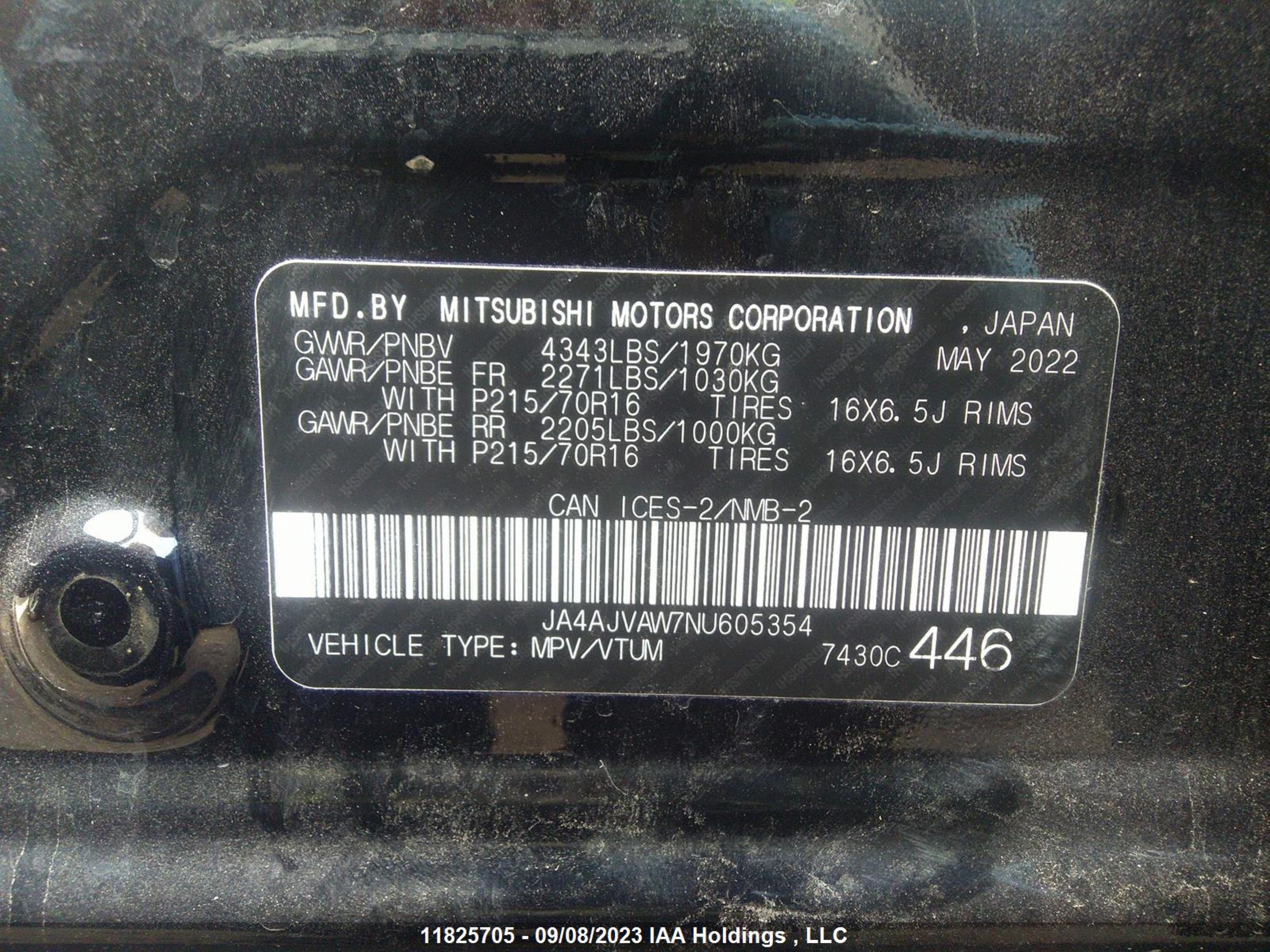 Photo 8 VIN: JA4AJVAW7NU605354 - MITSUBISHI RVR 