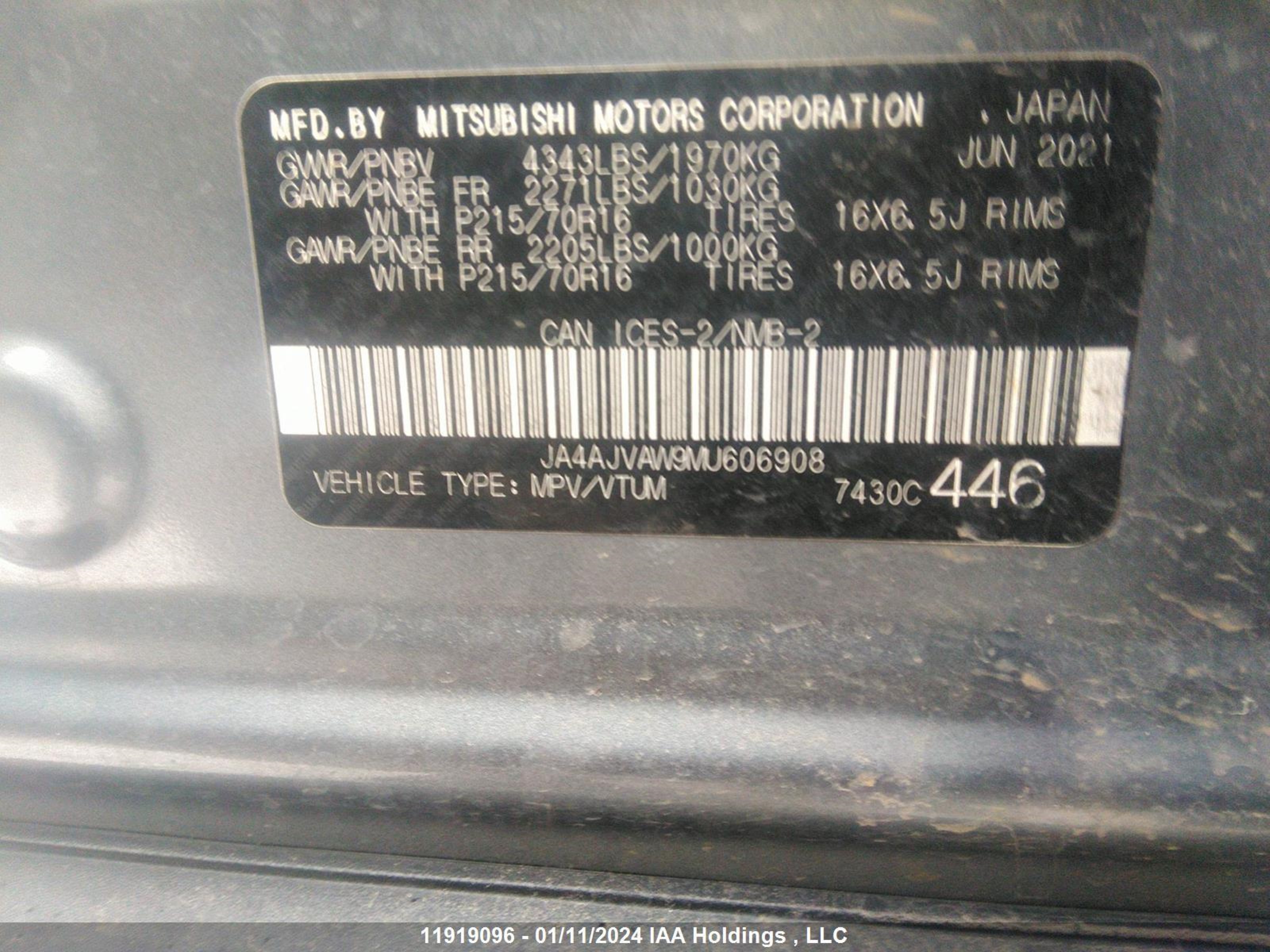 Photo 8 VIN: JA4AJVAW9MU606908 - MITSUBISHI RVR 