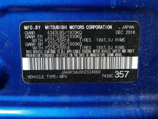 Photo 9 VIN: JA4AP3AU0HZ024660 - MITSUBISHI OUTLANDER 