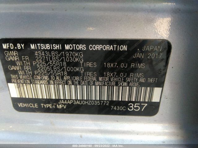 Photo 8 VIN: JA4AP3AU0HZ035772 - MITSUBISHI OUTLANDER SPORT 