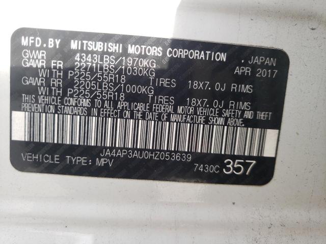 Photo 9 VIN: JA4AP3AU0HZ053639 - MITSUBISHI OUTLANDER SPORT 