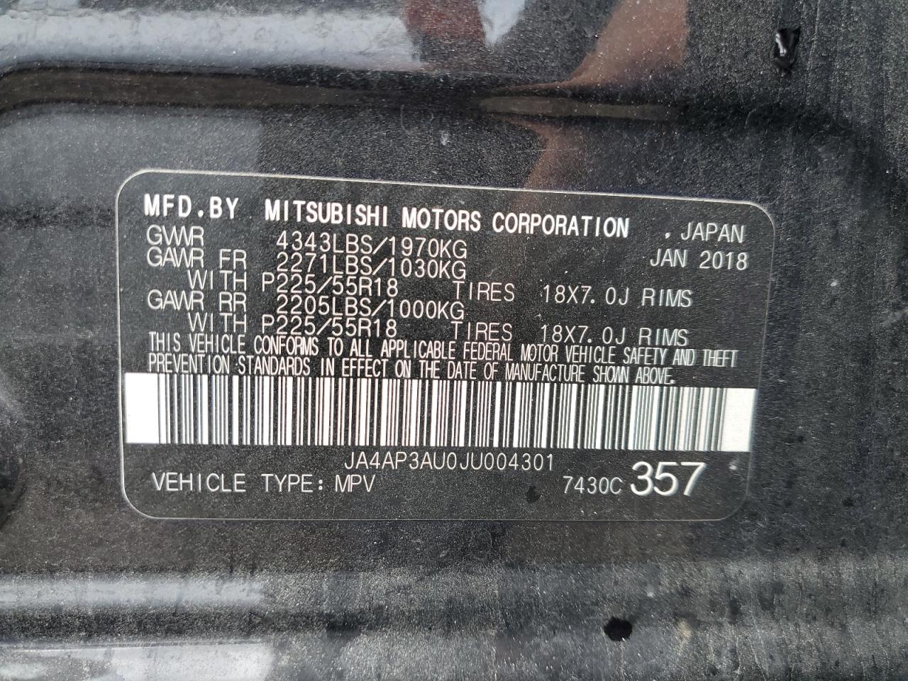 Photo 12 VIN: JA4AP3AU0JU004301 - MITSUBISHI OUTLANDER SPORT 