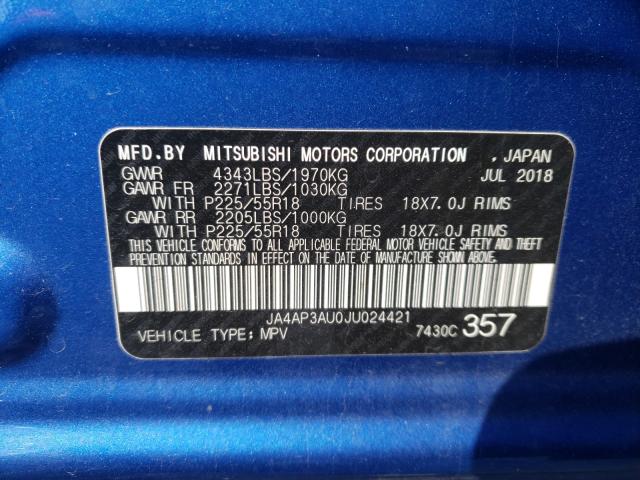 Photo 9 VIN: JA4AP3AU0JU024421 - MITSUBISHI OUTLANDER 