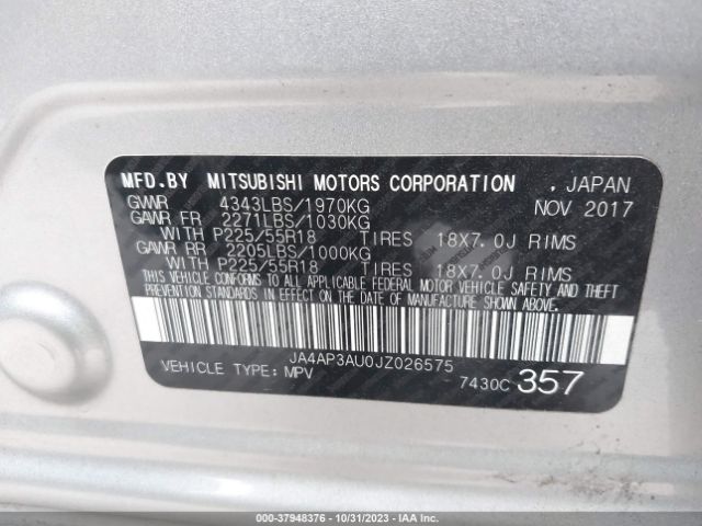 Photo 8 VIN: JA4AP3AU0JZ026575 - MITSUBISHI OUTLANDER SPORT 