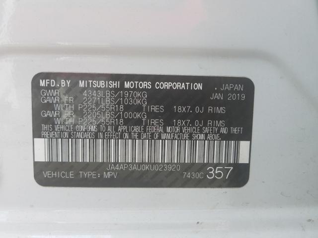 Photo 9 VIN: JA4AP3AU0KU023920 - MITSUBISHI OUTLANDER 