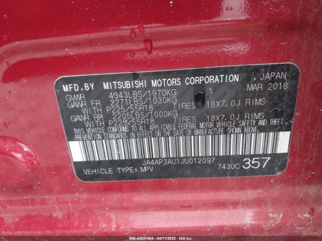 Photo 8 VIN: JA4AP3AU1JU012097 - MITSUBISHI OUTLANDER SPORT 