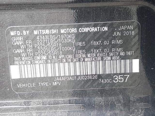 Photo 9 VIN: JA4AP3AU1JU023620 - MITSUBISHI OUTLANDER 