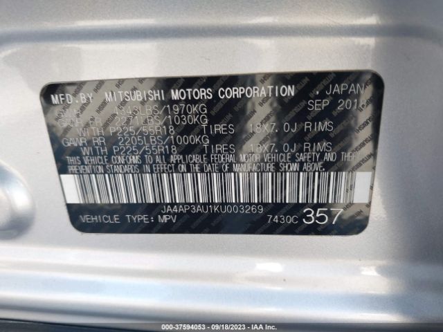 Photo 8 VIN: JA4AP3AU1KU003269 - MITSUBISHI OUTLANDER SPORT 