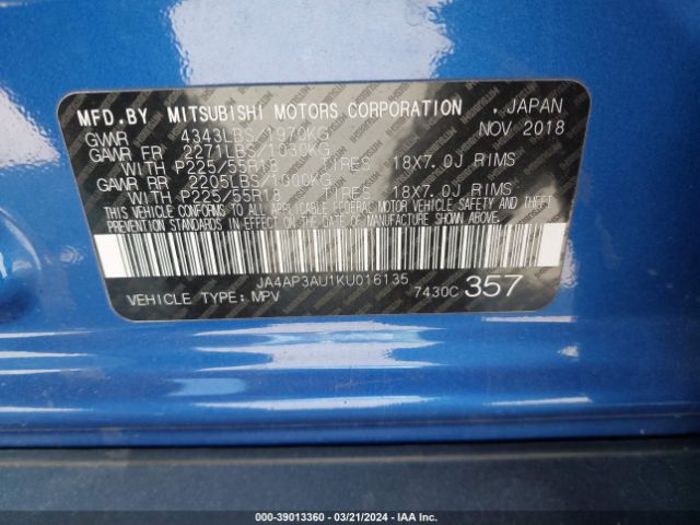 Photo 8 VIN: JA4AP3AU1KU016135 - MITSUBISHI OUTLANDER SPORT 