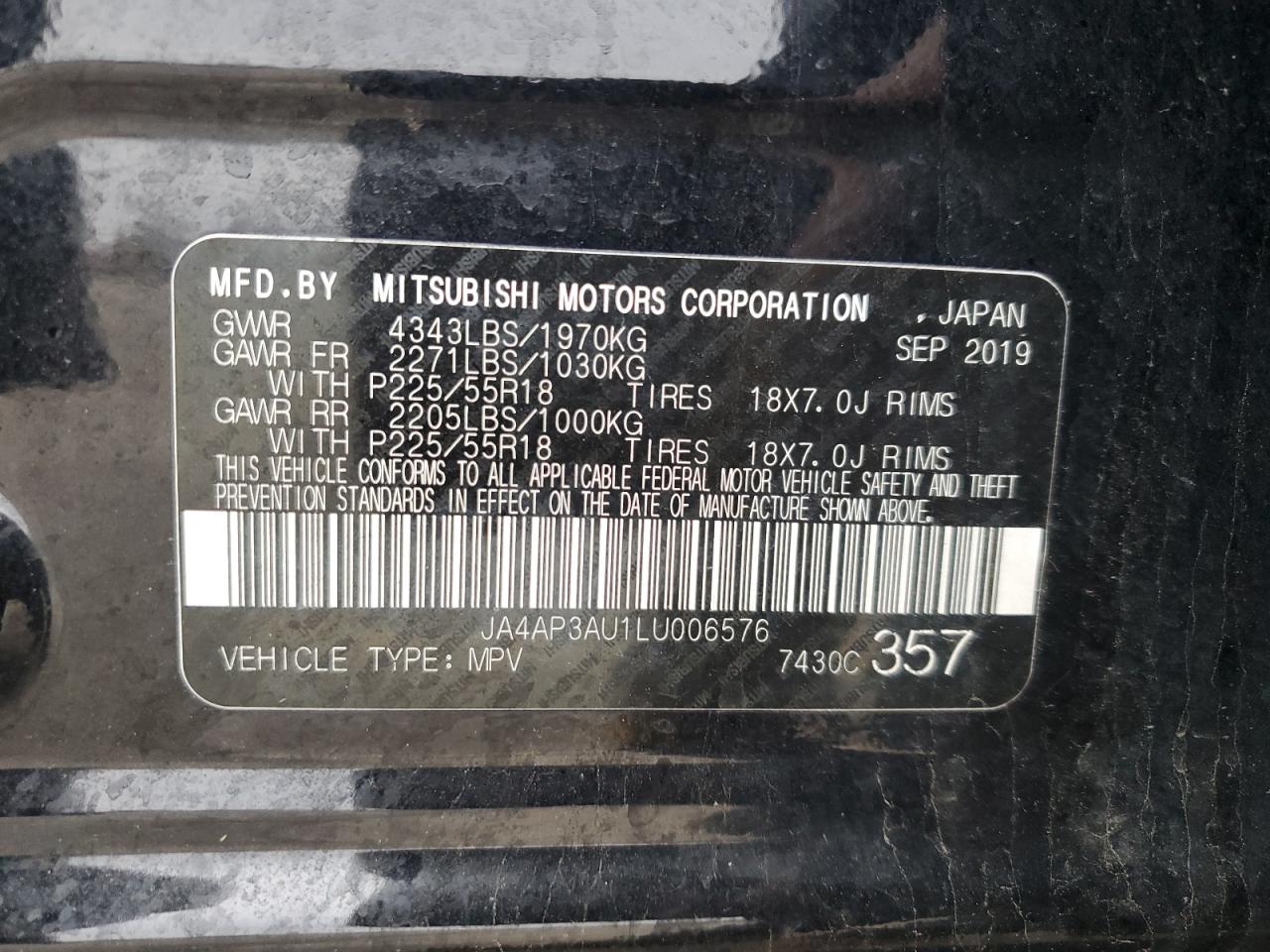 Photo 11 VIN: JA4AP3AU1LU006576 - MITSUBISHI OUTLANDER 